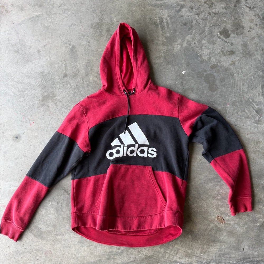 Adidas Men's Red and Black Pullover Hoodie